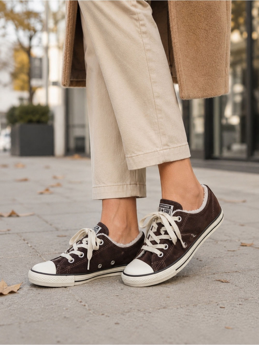 Converse suede sherpa lining All Star brown white sneakers sherpa size 8